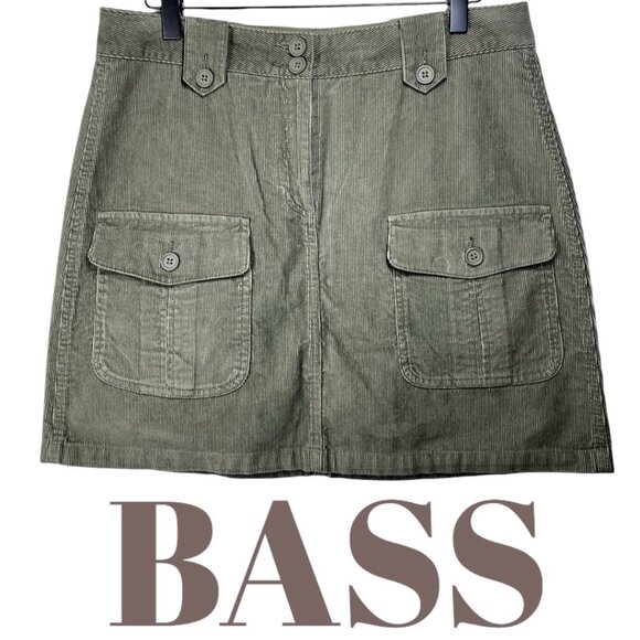 BASS VINTAGE Y2K CORDUROY CARGO MINI SKIRT SAGE OLIVE GREEN GRUNGE PREPPY SIZE 8 - Picture 1 of 7
